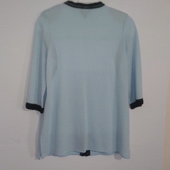 MING WANG Women's Blazer Suit Size XL Elegant with Blue Pattern Black Trim - Picture 2 of 12